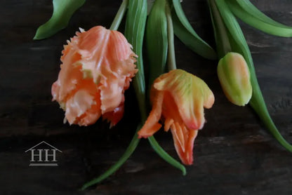 Artificial salmon tulips – parrot tulips – 40cm – 3 stems
