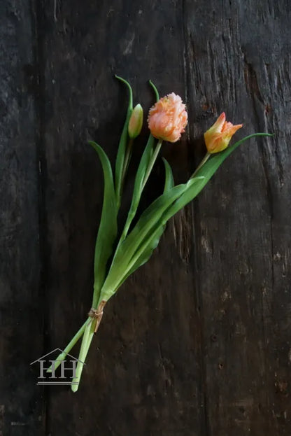 Artificial salmon tulips – parrot tulips – 40cm – 3 stems