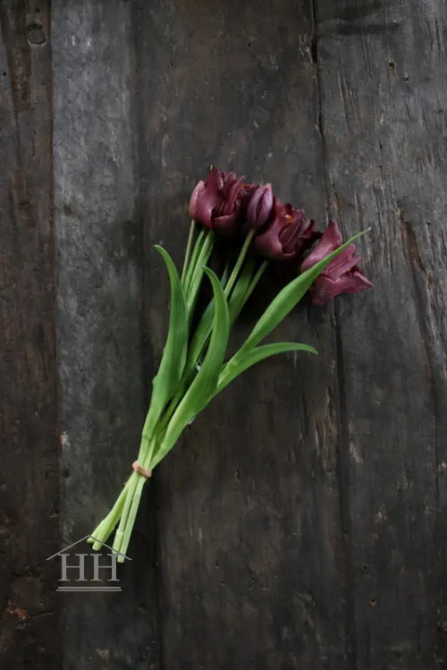 Kunst tulpen bordeaux paars – papegaai tulpen – 40cm – 5 stelen