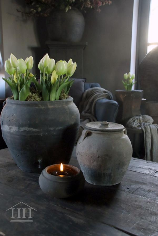 Witte kunst tulpen in pot landelijke stijl | Hillary'sHome