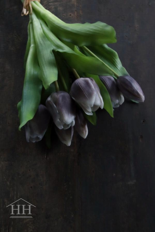 Kunst tulpen paars grijs 33cm