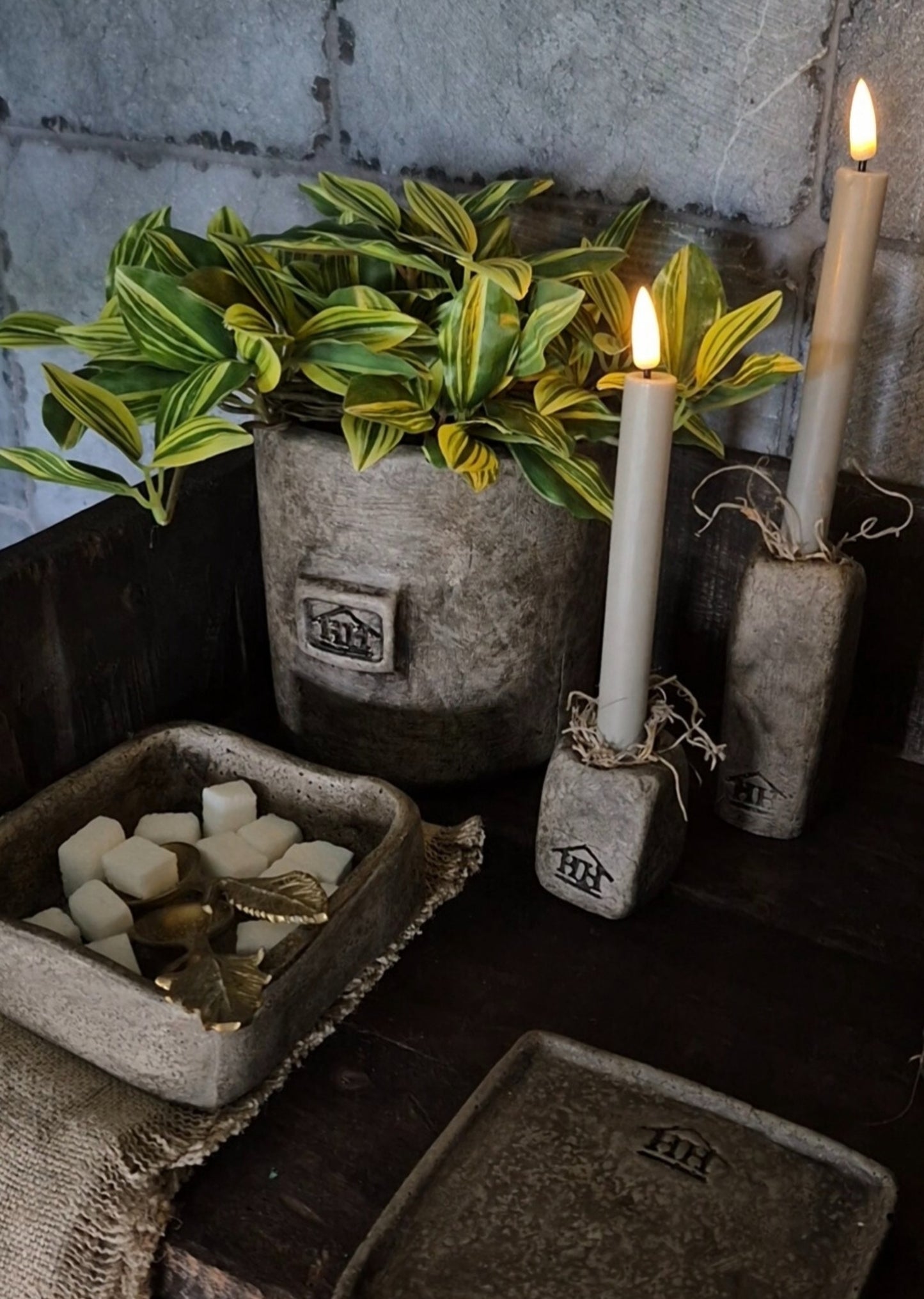 Kunst bladplant in zwarte binnenpot 16cm licht gestreept blad