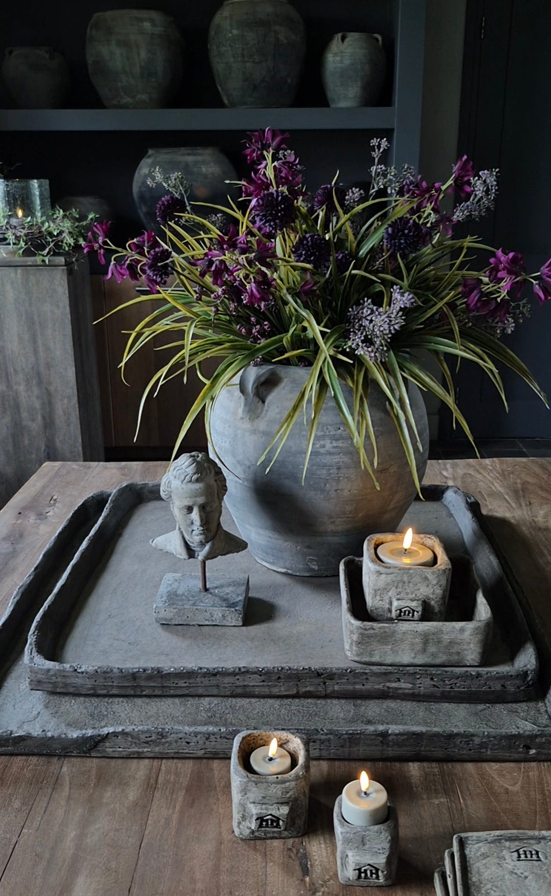 Kunstbloemen grasboeket groen paars - gebonden