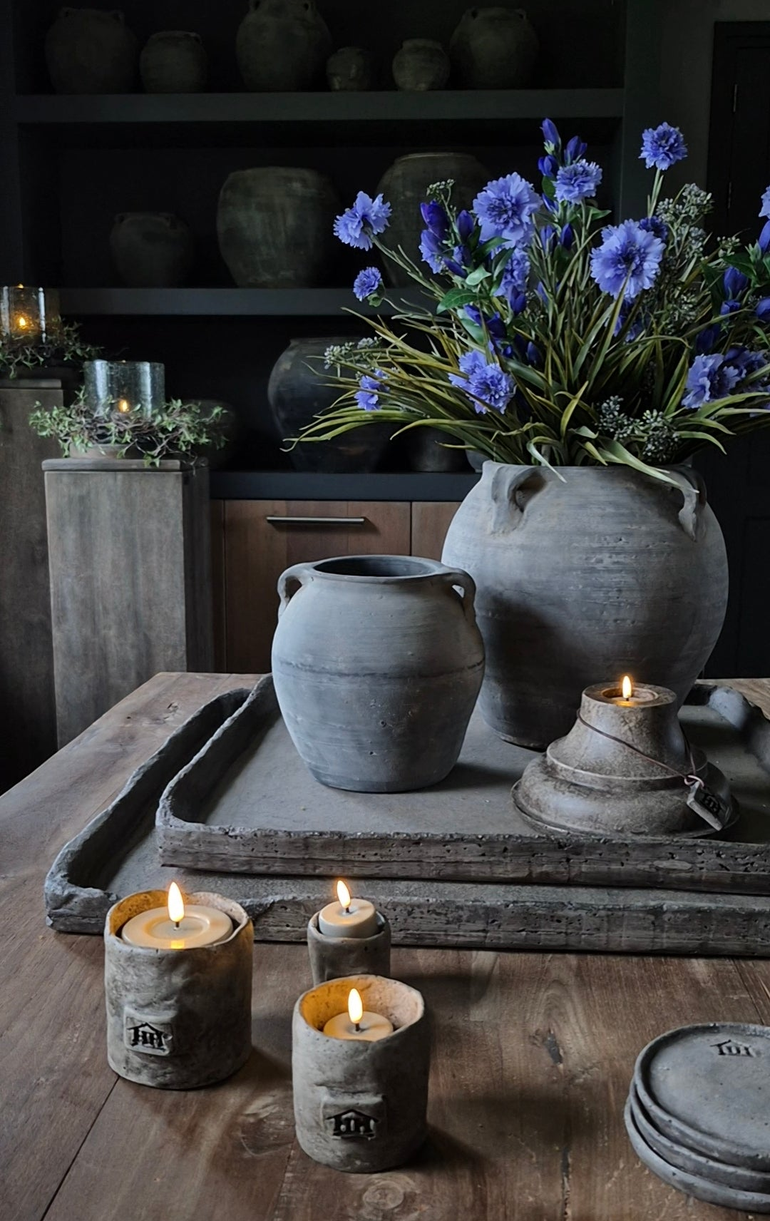 Kunstbloemen grasboeket groen blauw - gebonden