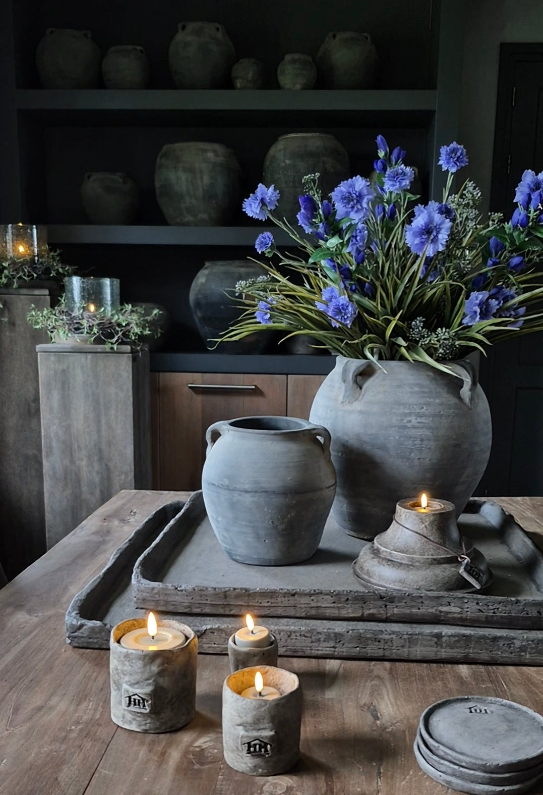 Kunstbloemen grasboeket groen blauw - gebonden