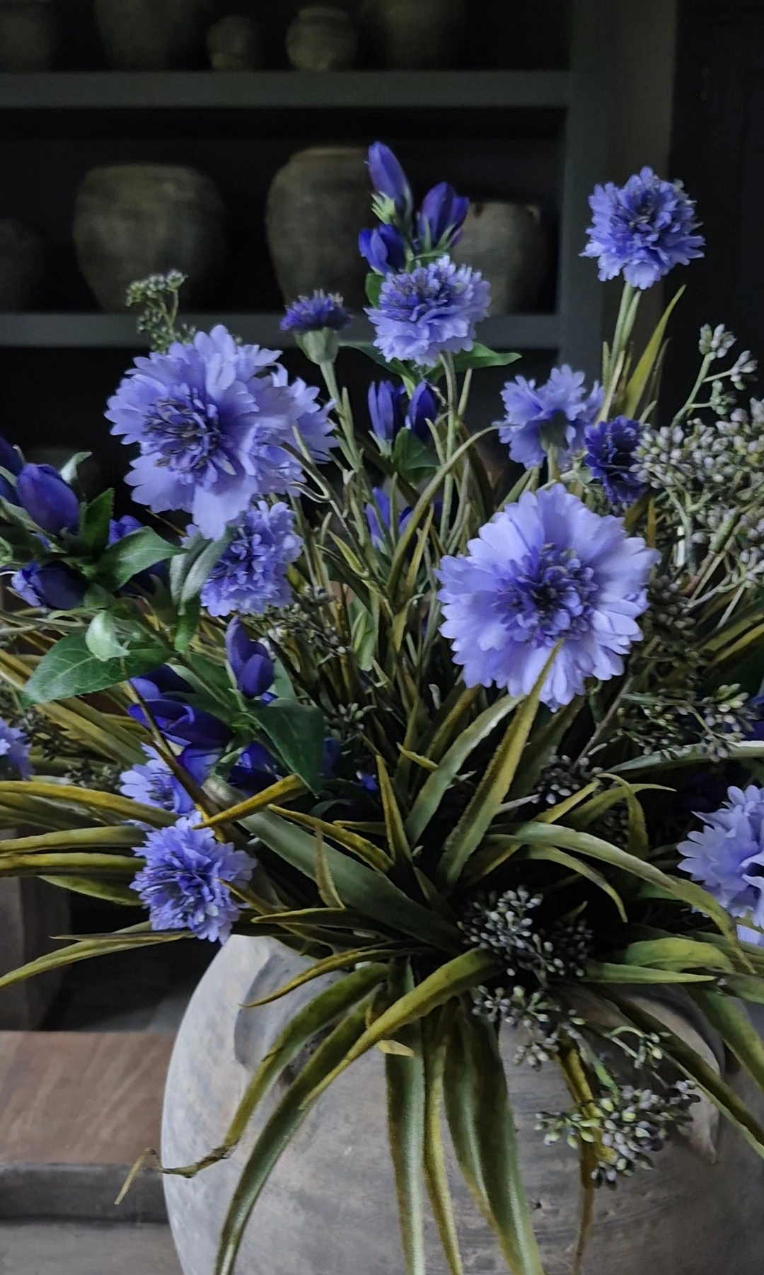 Kunstbloemen grasboeket groen blauw - gebonden