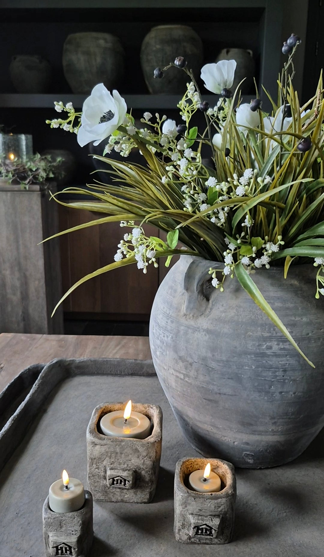 Kunstbloemen grasboeket groen wit - gebonden