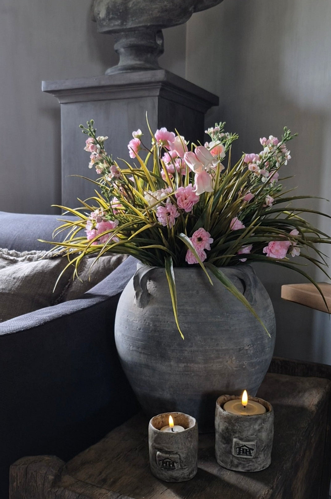 Kunstbloemen boeket licht roze - gebonden