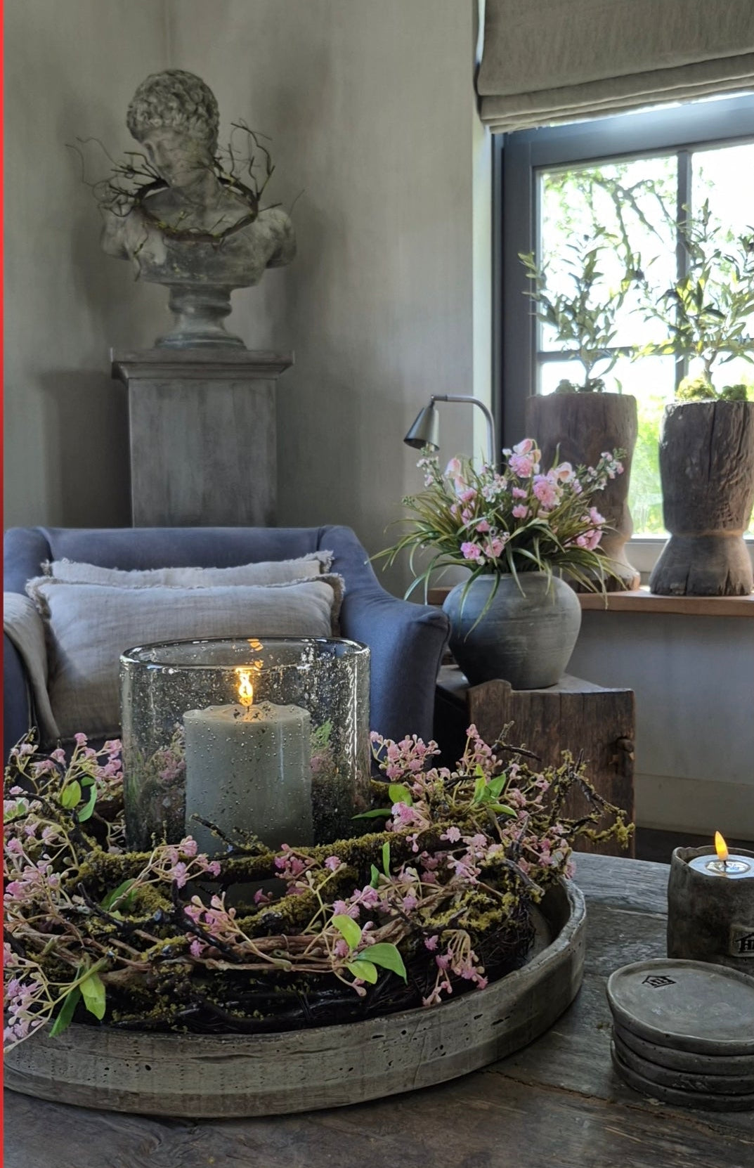 Kunst moskrans met roze gipskruid