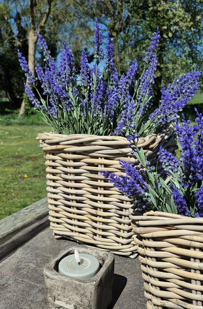 Set vierkante mand D27  H25cm met paarse lavendel