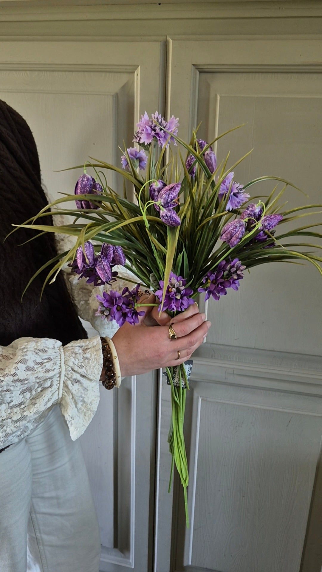Kunstbloemen boeket paars - gebonden