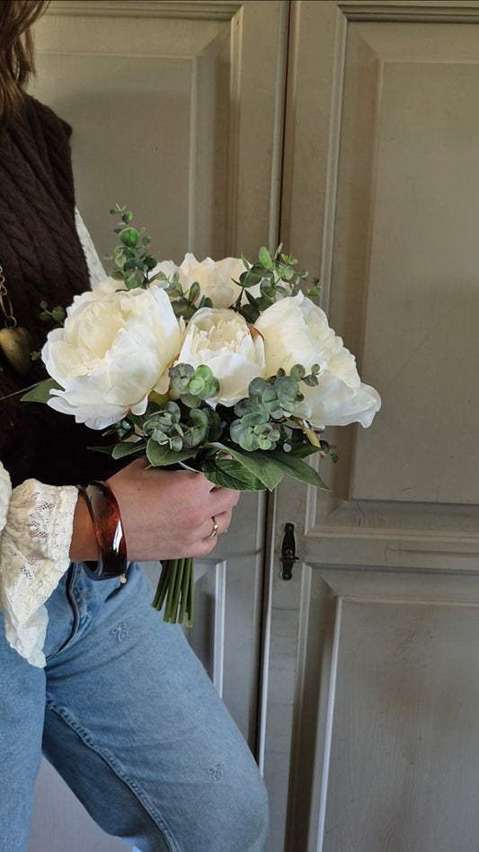 Pioenroos kunstboeket wit - gebonden