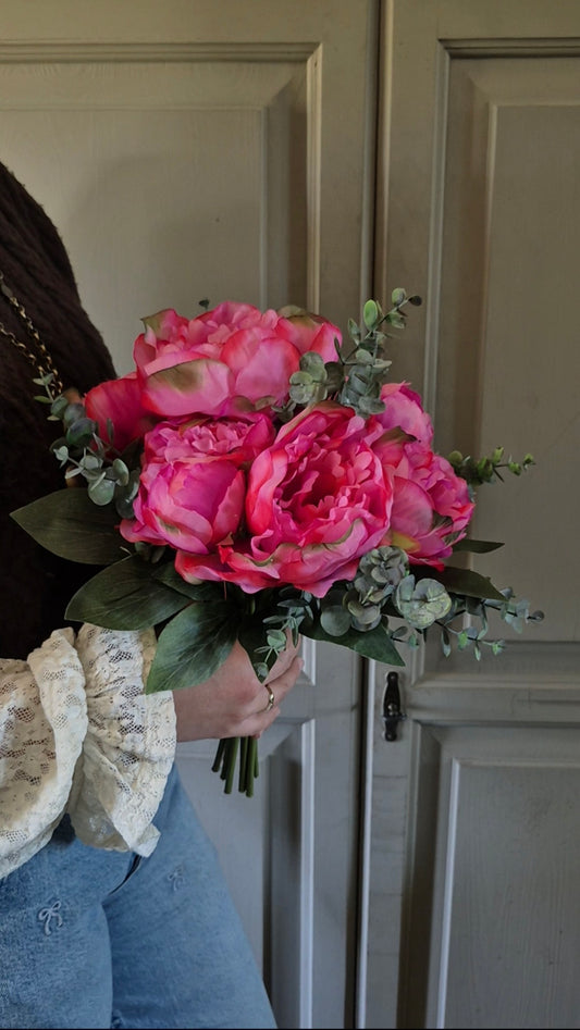 Pioenroos kunstboeket fuchsia - gebonden