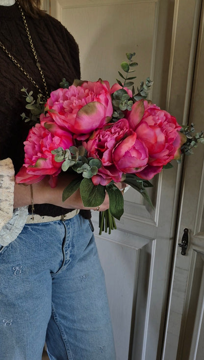 Pioenroos kunstboeket fuchsia - gebonden