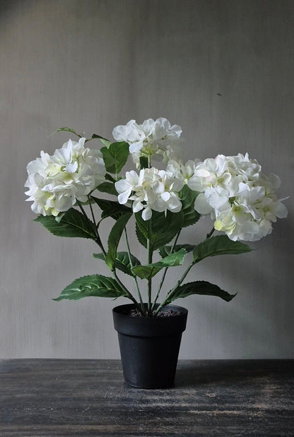 Hortensia kunstplant wit in binnenpot met UV-bestendige bladeren 48cm