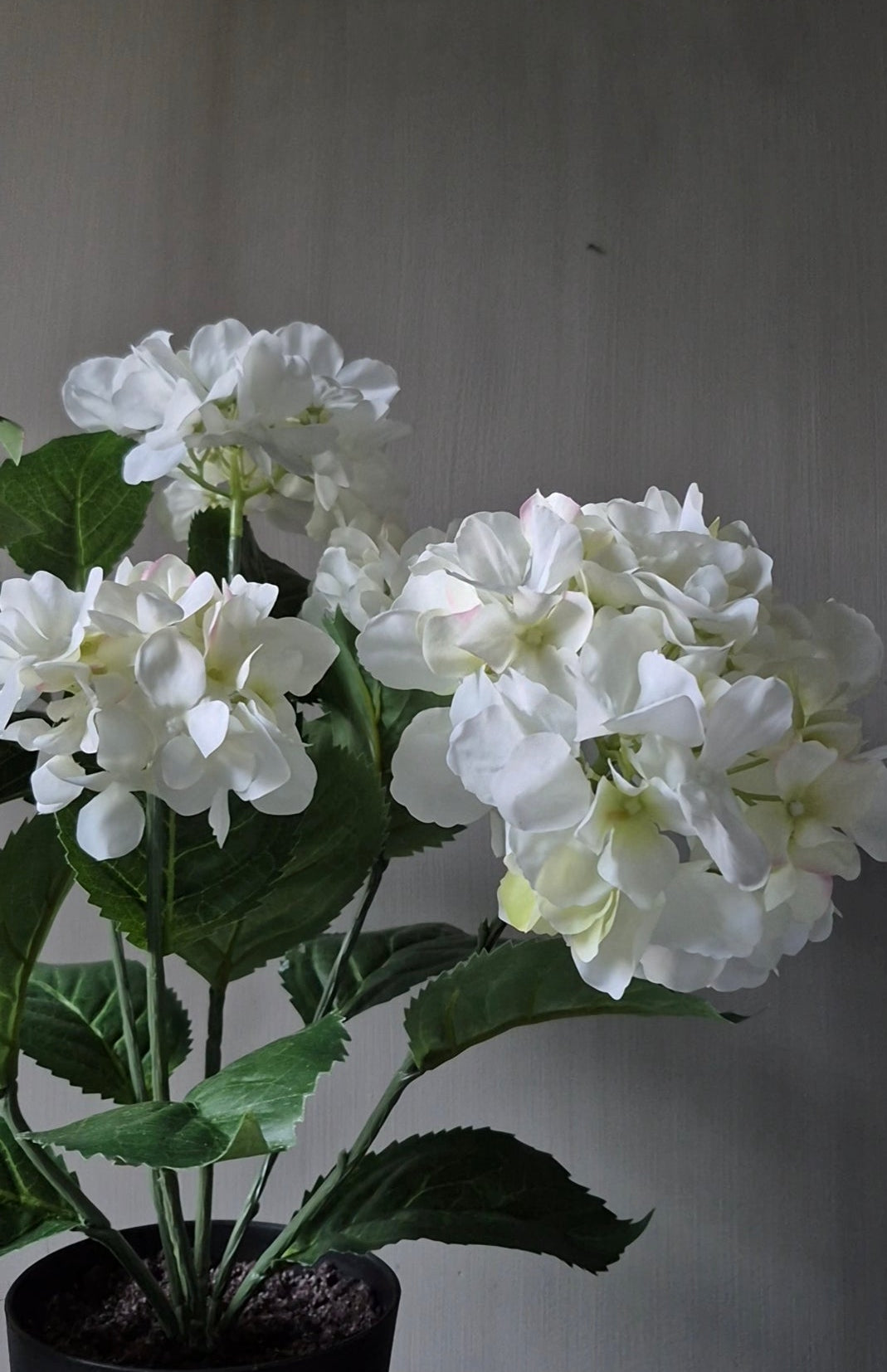 Hortensia kunstplant wit in binnenpot met UV-bestendige bladeren 48cm