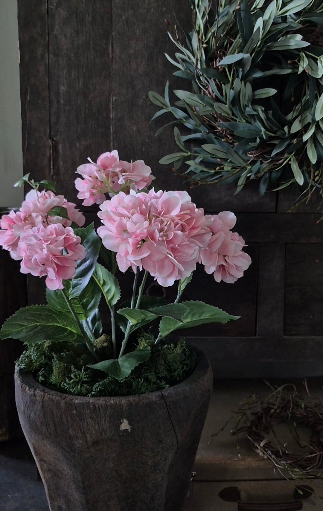 Hortensia kunstplant lichtroze in binnenpot met UV-bestendige bladeren 48cm