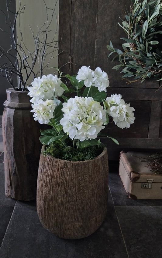 Hortensia kunstplant wit in binnenpot met UV-bestendige bladeren 48cm