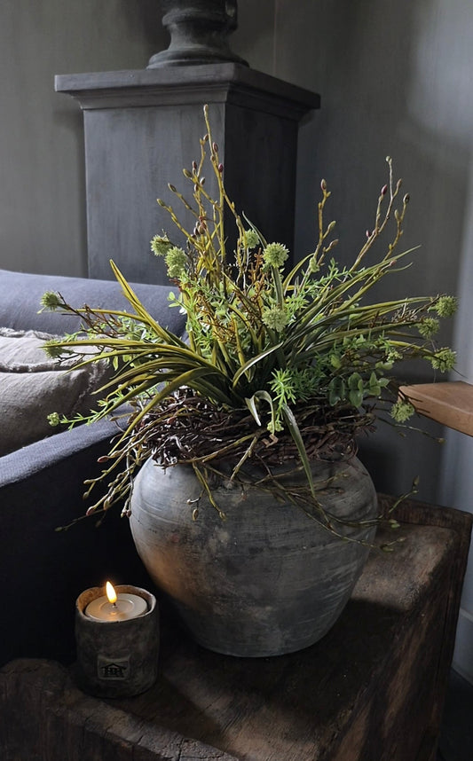 Kunstbloemen boeket met krans groen - gebonden