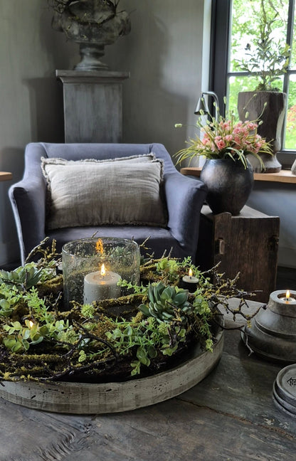 Wreath with moss, green echinops, succulents, and tealight holders 40cm