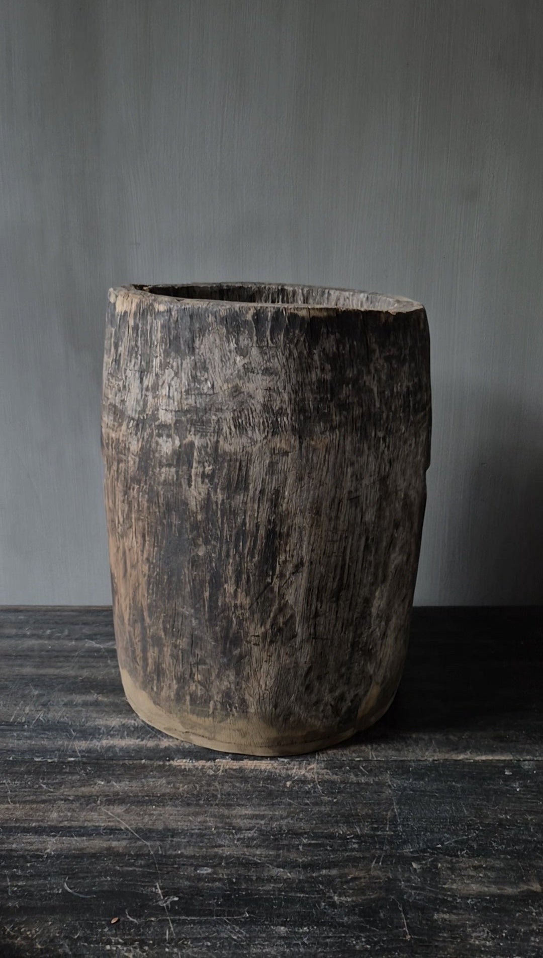 Houten pot antiek lichtbruin 25x35cm