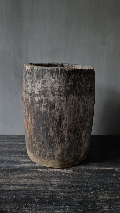 Houten pot antiek lichtbruin 25x35cm
