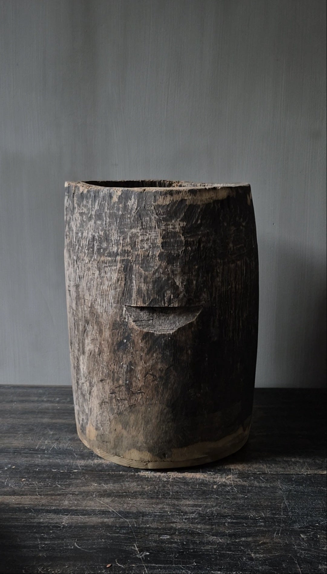 Houten pot antiek lichtbruin 25x35cm