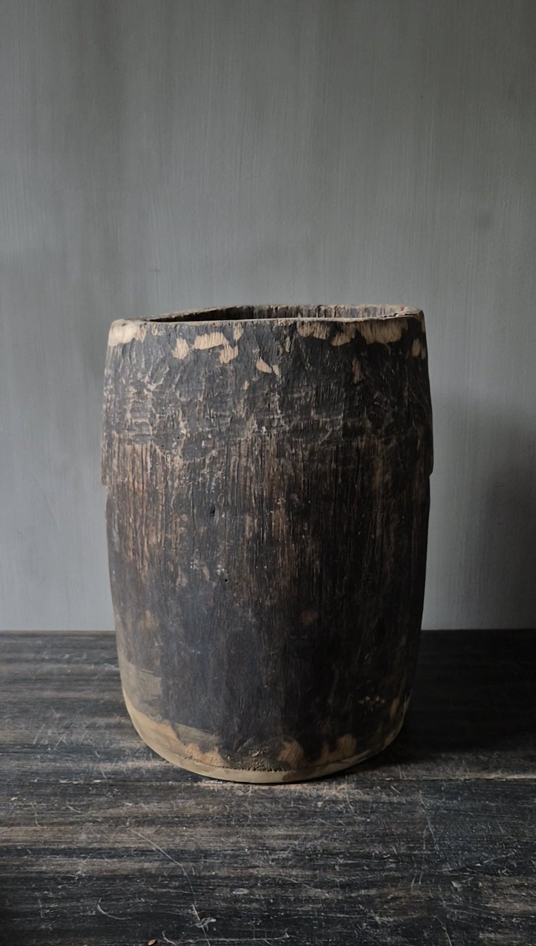 Houten pot antiek lichtbruin 25x35cm