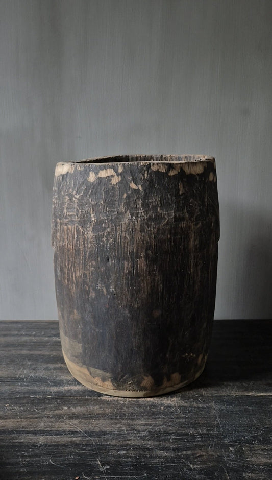 Houten pot antiek lichtbruin 25x35cm