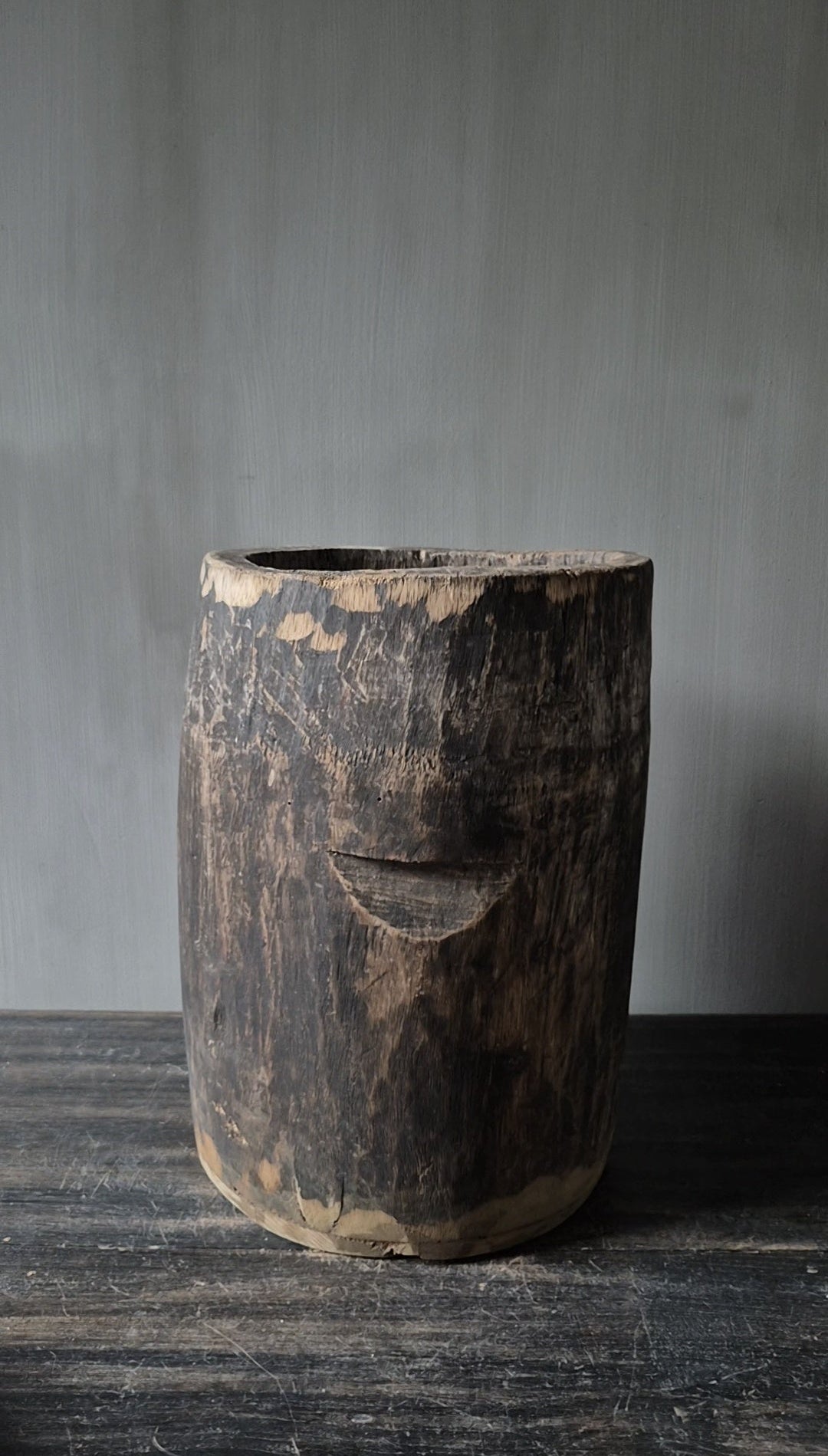 Houten pot antiek lichtbruin 25x35cm