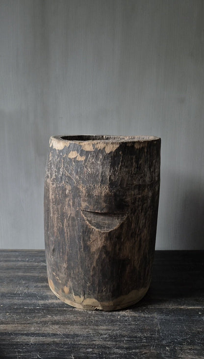 Houten pot antiek lichtbruin 25x35cm