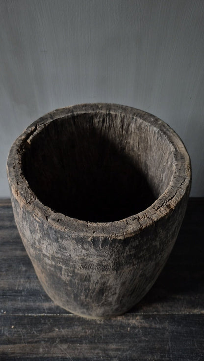 Houten pot antiek lichtbruin 25x35cm