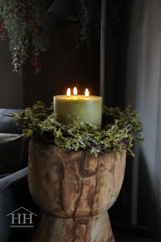 Pillar candle Lyon moss green 15x20 cm Countryfield with 3 wicks