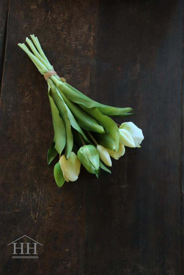 Tulpenboeket wit/groen kunst met tijm (nr 1) 080