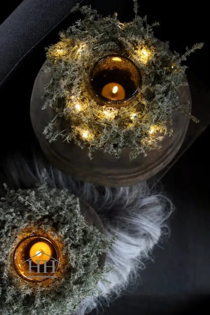 Asparagus waxkrans 19 à 20cm met lampjes