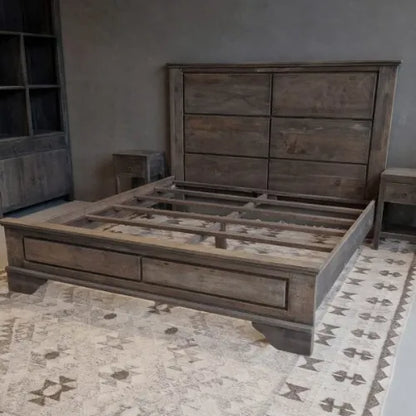Old teak houten bed Brit Luksa 2 personen hoofdbord voetbord lattenbodem zijwerk