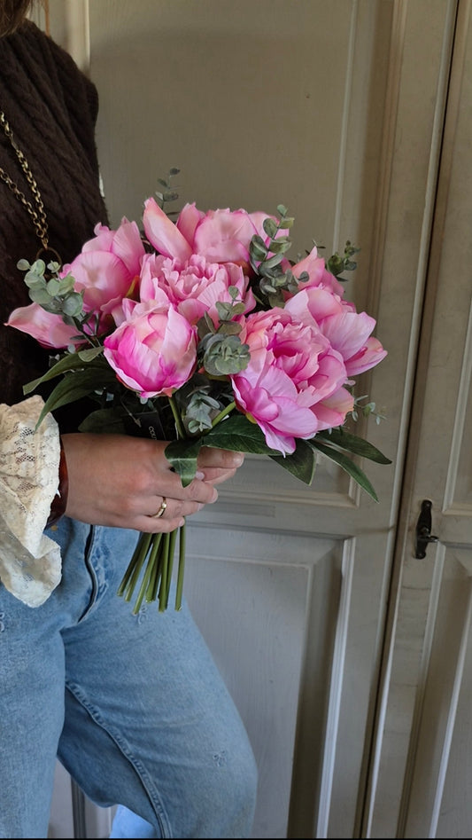 Boeket kunst pioenroos roze moederdag cadeau