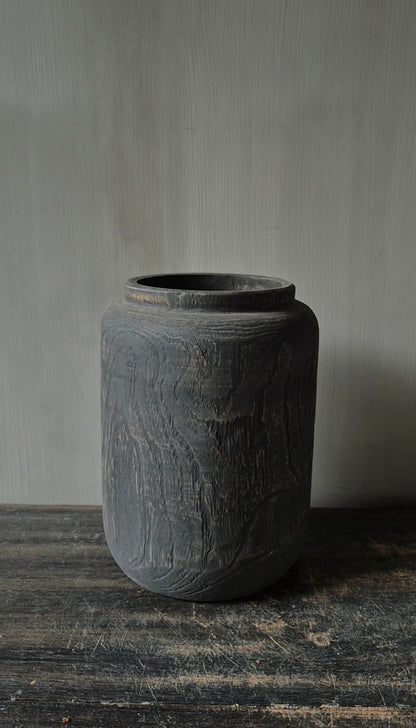 Houten pot vaas bruin 19 x 25 cm
