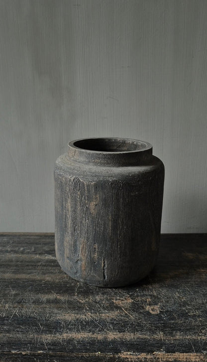 Houten pot vaas bruin 15 x 18 cm