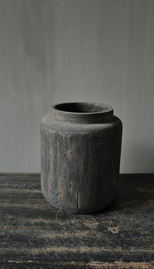 Houten pot vaas bruin 15 x 18 cm