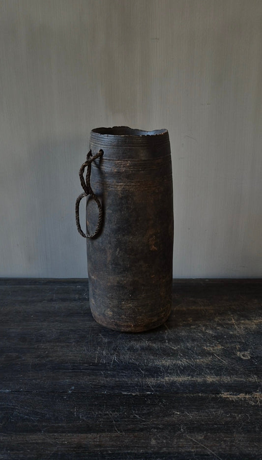 Houten pot vaas bruin 26 cm met ophangtouw