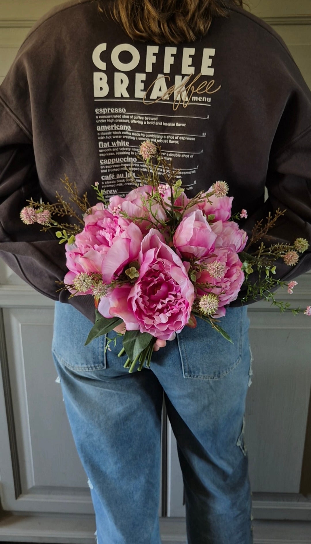 Pioenrozen kunstboeket roze met echinops
