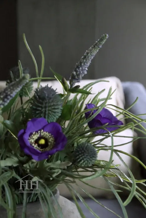 Gras boeket gestyled met zijden bloemen