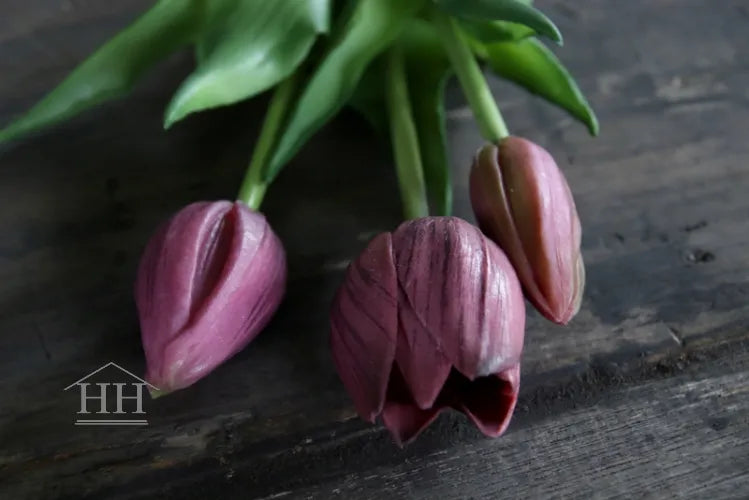 Korte kunst tulpen mauve- 25cm - 3 stelen