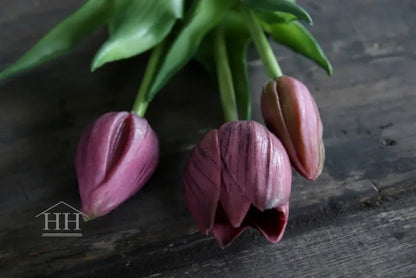 Korte kunst tulpen mauve- 25cm - 3 stelen