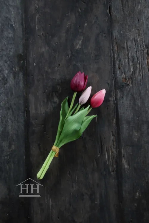 Korte kunst tulpen mix bordeaux roze- 25cm - 3 stelen