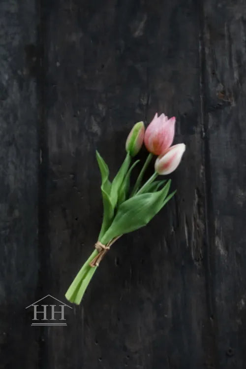 Korte kunst tulpen roze mix gevlamd - 25cm - 3 stelen