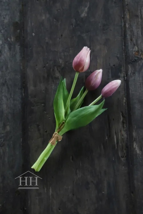 Korte kunst tulpen oud roze - 25cm - 3 stelen