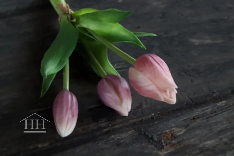 Korte kunst tulpen oud roze - 25cm - 3 stelen