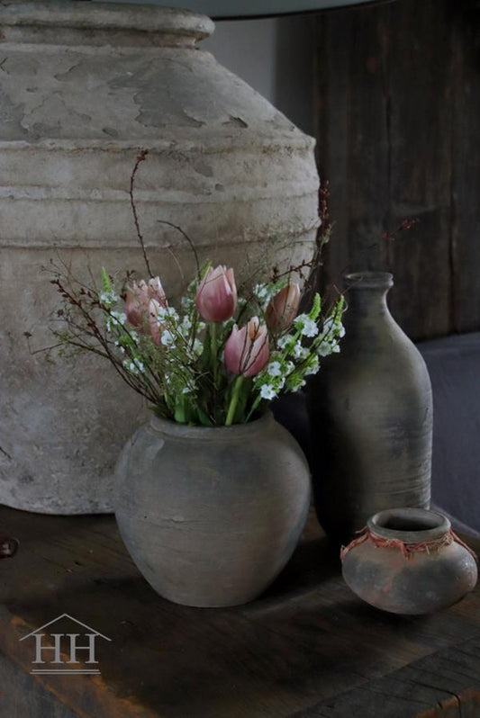 Tulpenboeket mauve kunst met witte lavendel, gagel en tijm (nr 8) 551